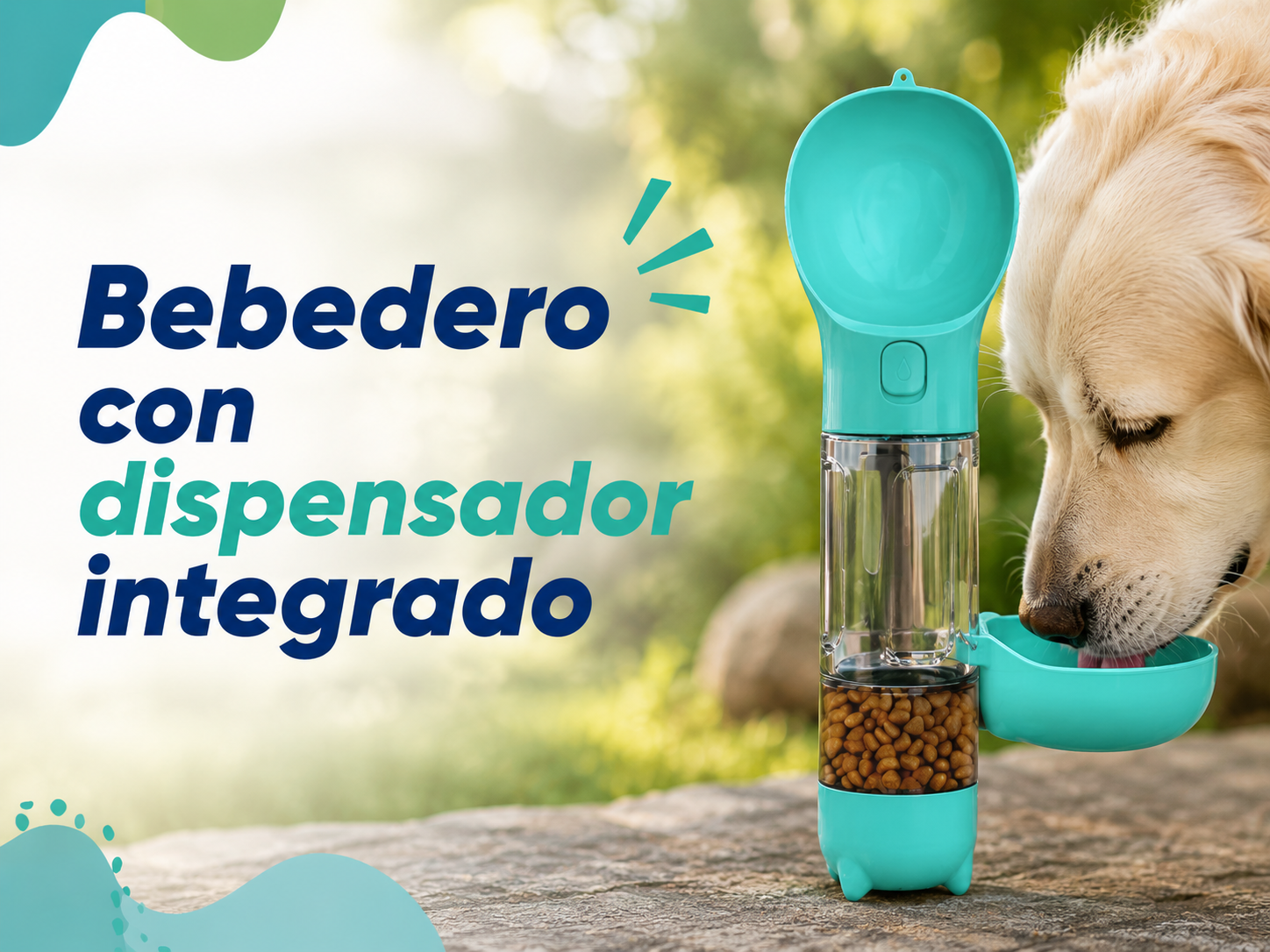 Bebedero con dispensador turquesa